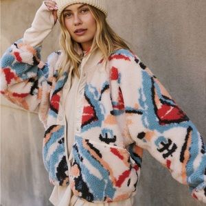 Free People Hit the Slopes Aztec Multi Color Jacket Small